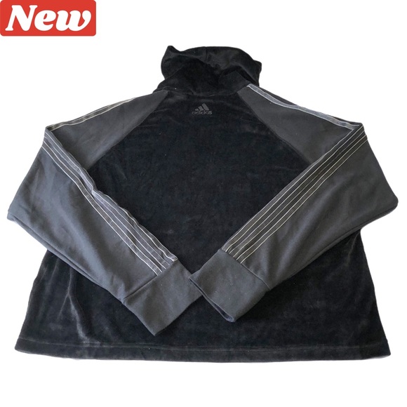 ➕🆕♻️ adidas Sport ID Plus Velour Funnel Neck Black Top - Picture 1 of 12